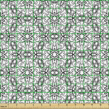 Monokrom Parça Kumaş Soyut Karışık Çiçeksi Dairesel Çizimler 