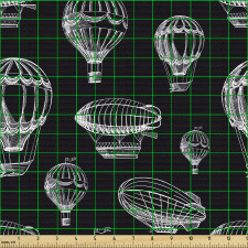 Uçak Parça Kumaş Monokrom Görünümlü Balon Zeplin Retro Çizimi 