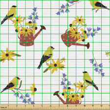 Floral Parça Kumaş Çiçek Sulama Maşrapası ve Sarı Siyah Kuş