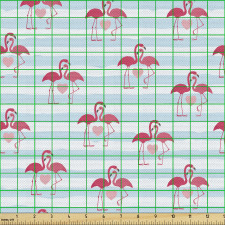 Egzotik Parça Kumaş Dalgalı Şeritler Üzerine Aşık Flalmingolar 
