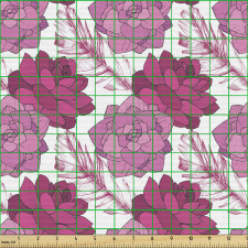 Romantik Parça Kumaş Fuşya Tonlarında Zarif Çiçek Yaprak Çizimi