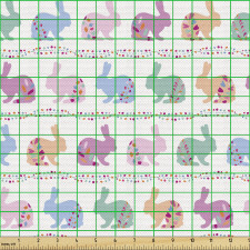 Hayvan Parça Kumaş Tekrar Eden Rengarenk Tavşan Silüetleri