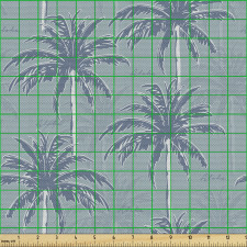 Tropik Parça Kumaş Soğuk Tonlarda Devamlı Tasarım Palmiyeler
