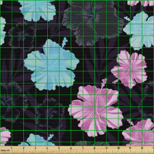 Egzotik Parça Kumaş Koyu Arka Plan Üzerine Canlı Çiçek Formları
