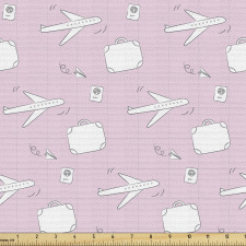 Yolculuk Parça Kumaş Pastel Arka Plan Üzerine Bavul Uçak Çizimi