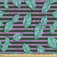 Floral Parça Kumaş Çizgili Mavi Yapraklar Desenli