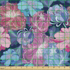 Floral Parça Kumaş Fuşya Mavi Çiçekler
