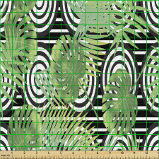 Geometrik Parça Kumaş Yuvarlaklar Üzerinde Şık Ağaç Yaprakları