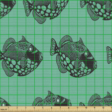 Sualtı Parça Kumaş Siyah Kelebek Balığı Çizimi Tekrarlı Dizayn