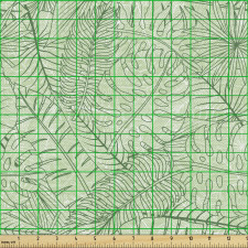 Doğa Parça Kumaş Yeşil Arka Planda Büyük Yapraklar El Çizimi