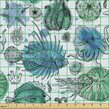 Doğa Parça Kumaş Balık Ahtapot Deniz Yıldızı Yosun Çizimleri