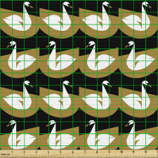 Su Hayvanı Parça Kumaş Geometrik Çizimli Beyaz Kuğu Silüetleri