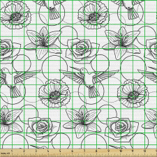 Bahar Parça Kumaş El Çizimi Kuş Gül Yuvarlak Formları Tasarımı