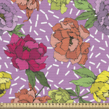 Moda Parça Kumaş Çizgili Zemin Üstünde Yapraklı Çiçek Desenleri