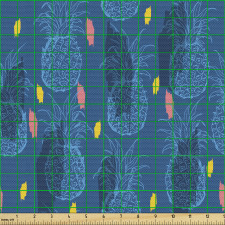 Egzotik Parça Kumaş Mavi Ananas Desenli