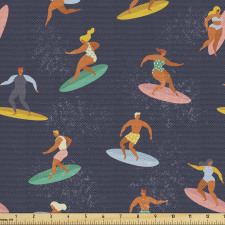 Sörf Parça Kumaş Tahta Üzerinde İnsanlar Minimal Tekrarlı Desen