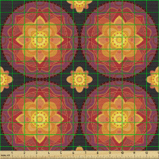 Etnik Parça Kumaş Yaz Tonlarında Mandala Gibi Dairesel Motifler