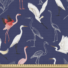 Lacivert Parça Kumaş Tropik Egzotik Balıkçıl Flamingo Çizimi