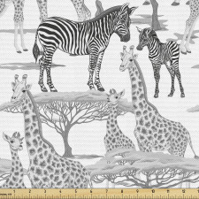 Safari Parça Kumaş Anne Çocuk Zebra ve Zürafa Afrika Ağacı