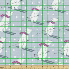 Kış Sporları Parça Kumaş Kayak Yapan Kutup Ayısı Desenli Mavi