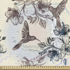 Kuşlar Parça Kumaş Romantik Kuş ve Çiçek Desenli