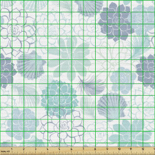 Mavi Parça Kumaş Deniz Kabukları Tüyler ve Sukulent Tasarımı
