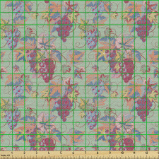 Meyve Parça Kumaş Dekoratif Üzümler Yapraklar Tekrarlı Aranjman