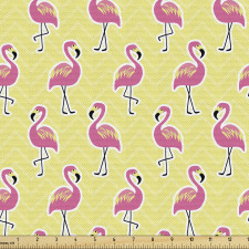 Flamingo Parça Kumaş Pembe Sarı Tüylü Kuşlar Dekoratif Model