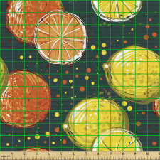 Meyve Parça Kumaş Sanatsal Limon ve Portakal Düzensiz Puantiye