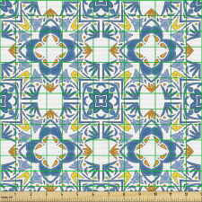 Geometrik Parça Kumaş Mavi Sarı Desenli Mozaik