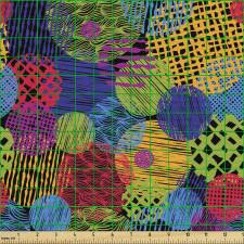 Rengarenk Parça Kumaş Çizgili Dairesel