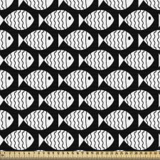 Hayvan Deseni Parça Kumaş Siyah Beyaz Simetrik Balık Motifleri