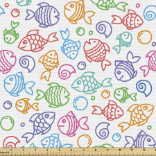 Deniz Parça Kumaş Rengarenk Sevimli Yüzen Balıklar Desenli