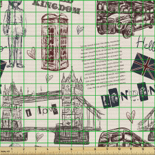 Karışık Desen Parça Kumaş Londra Sembolleri