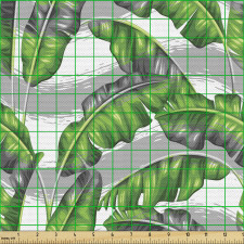 Doğa Parça Kumaş Yeşil ve Gri Yapraklar