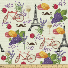 Paris Parça Kumaş Eyfel ve Üzüm Desenli