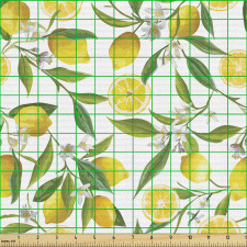Meyveler Parça Kumaş Sarı Limon Yeşil Yaprak