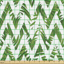 Ağaçlar Parça Kumaş Yeşil Beyaz Zikzaklı