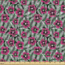 Çiçekli Parça Kumaş Modern Tropik Çiçekler Palmiye Yaprakları