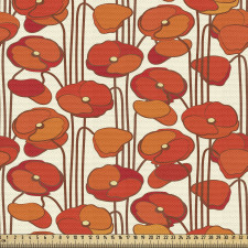 Bitki Parça Kumaş Kırmızı Uzun Saplı Gelincikli Duvar Kağıdı