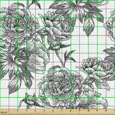 Bitki Parça Kumaş Kara Kalem Çizimli Karalama Detaylı Çiçekler