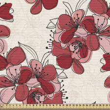 Bitki Parça Kumaş Kırmızı Çiçek Silüeti Çizimli Duvar Kağıdı