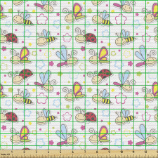 Bahar Parça Kumaş Çizgili Sayfa Üzerinde Sevimli Uçan Böcekler