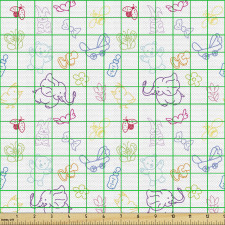Çok Renkli   Parça Kumaş Beyaz Fon Üzerinde Çizgisel Sevimli Hayvanlar
