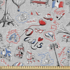 Şehir Parça Kumaş Fransa Kenti Figürlü El Çizimi Duvar Kağıdı