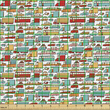 Araba Parça Kumaş Pastel Tonlarda Otomobiller ve Kamyonlar