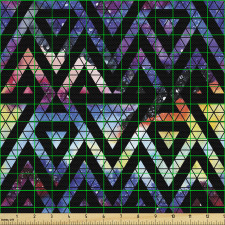 Geometrik Parça Kumaş Galaksi Boyamalı Yüzeyde Üçgen Çizimleri