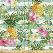 Ananas Parça Kumaş Sulu Boya Tarzı Çizim Meyve ve Çiçekler