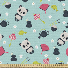 Minimal Parça Kumaş Panda ve Sevimli Figürler Tekrarlı Model
