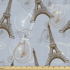 Eyfel Kulesi Parça Kumaş Parisin Simgesi ve Bisikletler